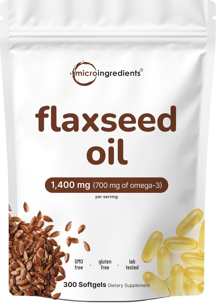 Flaxseed Oil 1400mg Softgels, 300 counts | w/ 700mg ALA Omega 3, Cold pressed, 富含脂肪酸, Alpha Linolenic Acid, 支持心脏健康和免疫系统 | Non-GMO, No Gluten - 300 services
