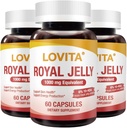 Lovita Royal Jelly 333 mg, 3:1 集中, 20mg 10HDA, 天然源超级食品, 支持皮肤健康和能源生产, 60 Capsules (Pack of 3)