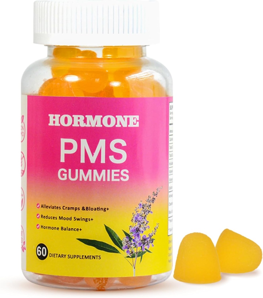 PMS Hormone Calbase,60 PMS 支持救济月经结扎和布洛廷的Gummys, Vegan PMS 救济古姆斯加查斯特贝里,维生素B6