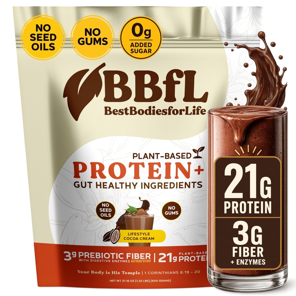 BBfL 基于植物的蛋白质摇摆 — 21g Vegan蛋白,Cocoa + Apple Cider Vinegar, Prebiotics, 消化酶, 支持Gut Health – All-In-One Shake for Men & Men (15 services, Cocoa Cream) 互联网档案馆的存檔,存档日期2013-12-11.
