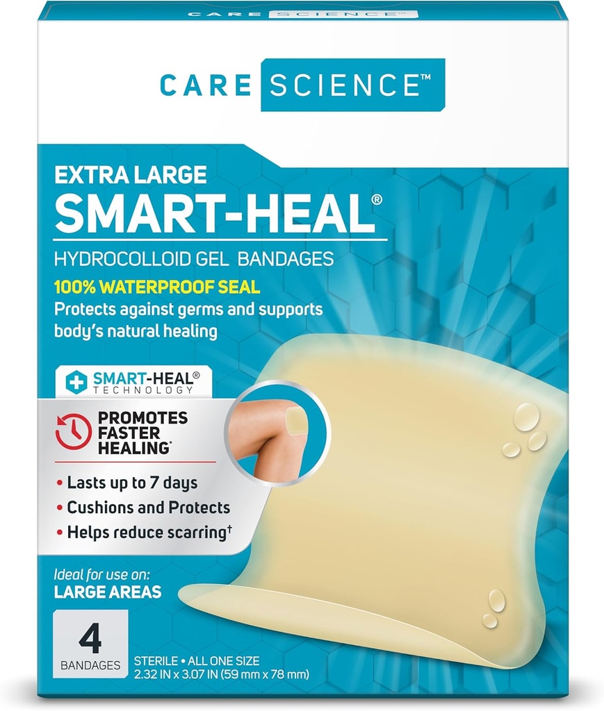 爱心科学 Smart Heal Hydrocoloid, 大型, 2.3 in x 3 in, 4CT 100%的防水封条促进疗伤, 减少刀疤