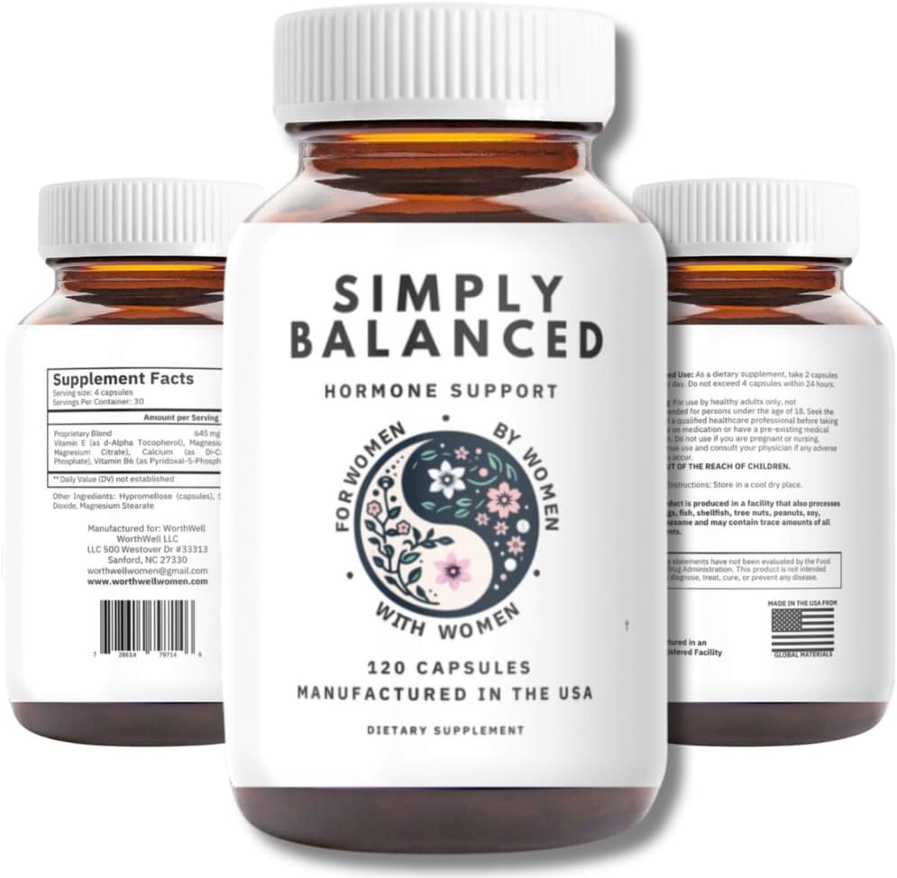 简单平衡 – 女性的荷尔蒙平衡 – 恢复荷尔蒙和谐 – PMDD 女性补充 – 佩里梅诺帕斯 – 更年期 – 科尔蒂索尔减压器 – PMS – PCOS 补充 120 ct