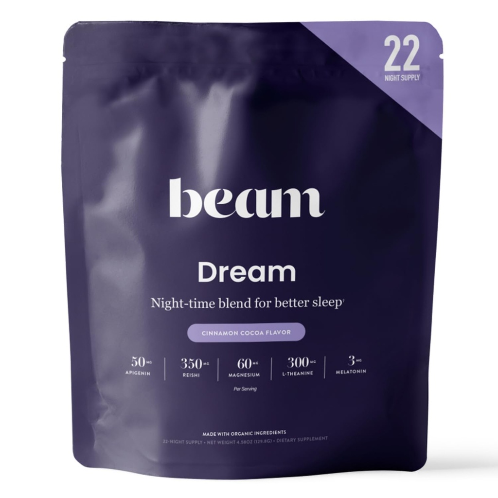 Beam Dream Sleep Powder, L-Theanine, Apigenin, Reishi and Magnesium, 第三方测试了《自然睡眠援助》和《深睡、放松与恢复、自然睡眠支持、22次服务》的睡眠补编