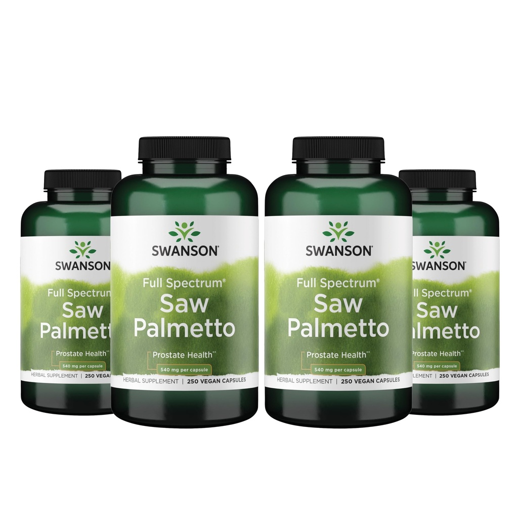 Swanson Saw Palmetto -- -- 推广男性前列腺健康支持的草药补充剂 -- -- 自然头发补充剂和尿液健康支持(540毫克250卡普尔)(4包)