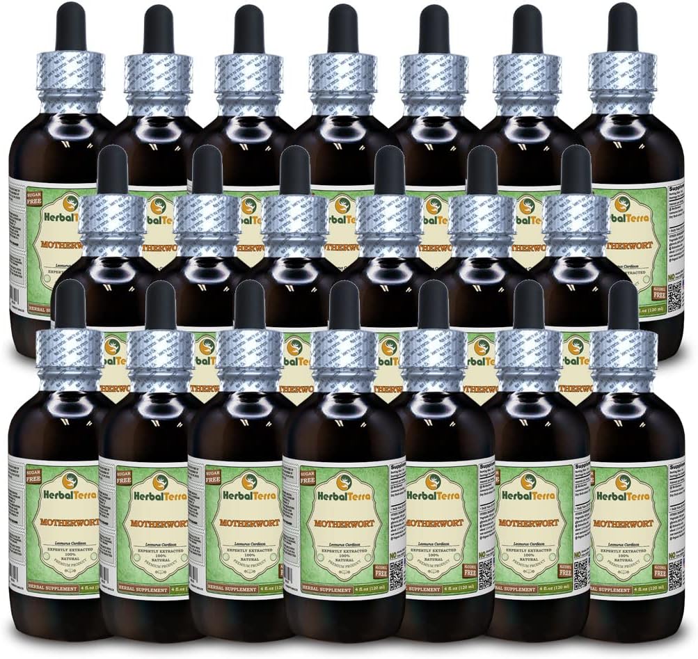 Motherwort (Leonurus Cardiaca) Glycerite, 有机干草无酒精液体提取物(Brand name: Herbalterra, Proudly Made in USA) 20x4 fl.oz (20x120 ml)