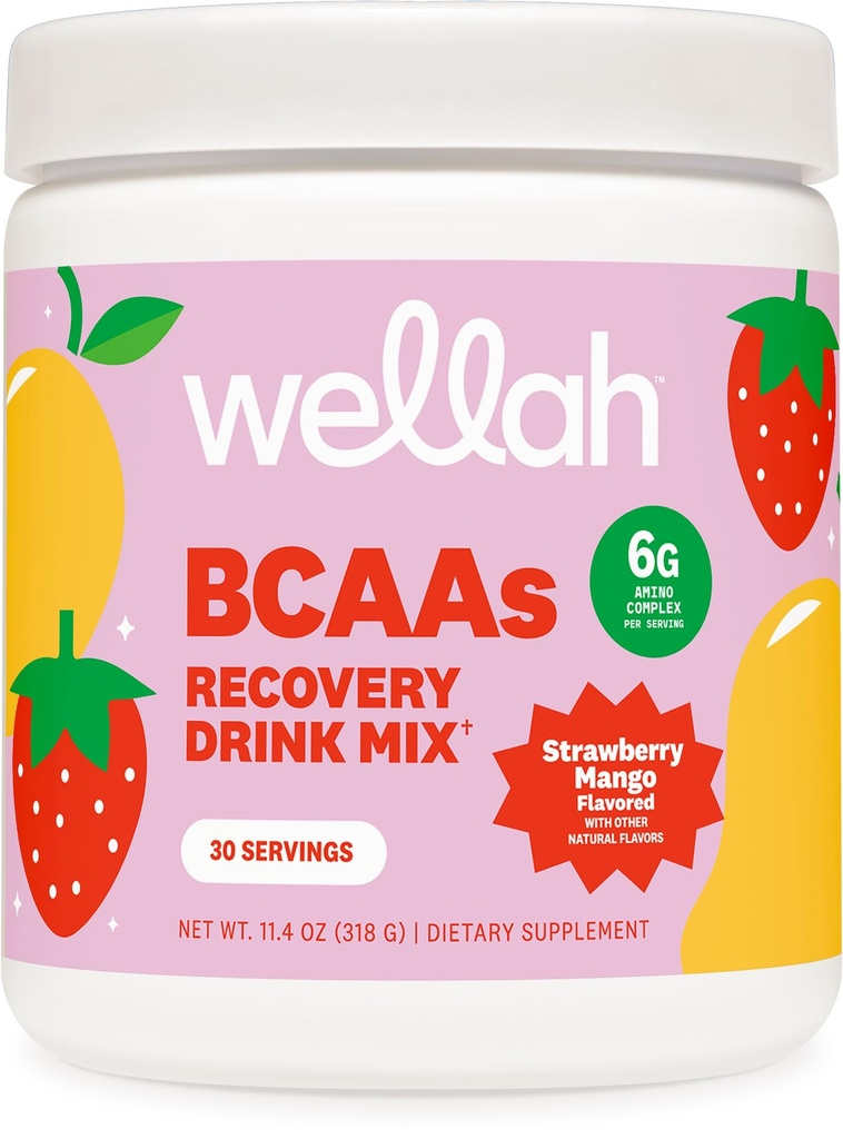 Wellah BCAAs (Strawberry Mango Flavored) 30 服务 - 含水力复合物的BCAA粉