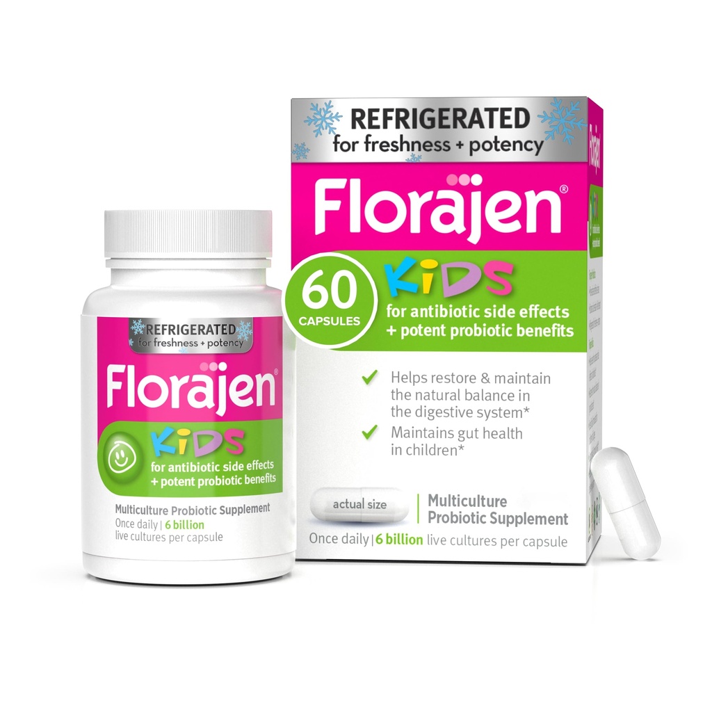 Florajen Kids Probiotic - 每日Gut & Immune 支持儿童 6个月和6个月以上 - 便秘、布局、消化和消化救济 - 为新鲜性和可能性冷藏 - 60 Capsules
