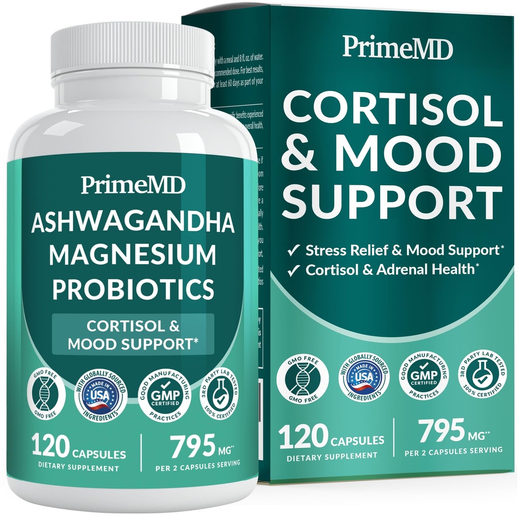 5-in-1 Cortisol 男女与Ashwagandha的冷静、焦点和肾上腺辅助补编,配有Shilajit Extract,Magnesium Glycnit,Probiotics (120 cm) (第1页)