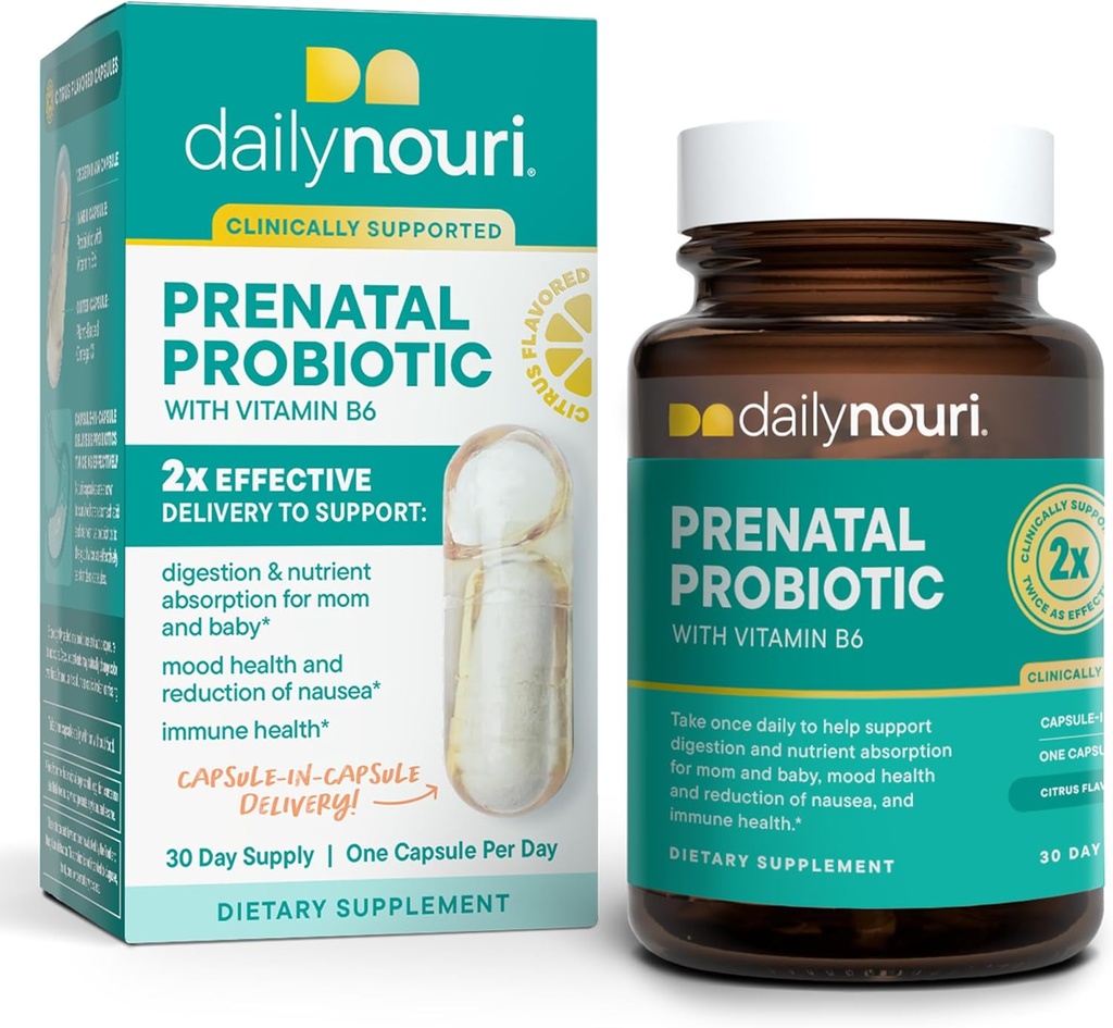 Nouri 产前保健 Probiotic和Omega Capsules、妇女产前预防、艾滋病消化和婴儿营养吸收,《每日饮食-30天供应》
