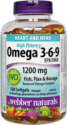 Webber Naturals Omega 3-6-9 高概率 1200 mg → 鱼类、法拉士和博拉吉,180软胶