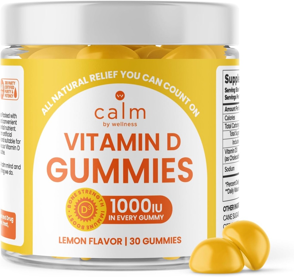 由健康维他命DGummys为成年人,维他命D3Gummy,维他命Bone和Immune系统支持,Lemon Flavor, 30 Counter