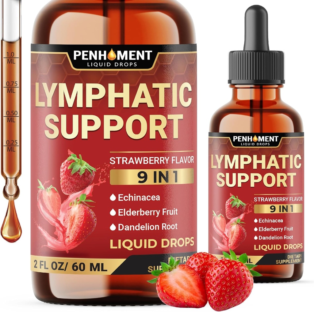 9in1 Lymphatic Drawage Drops Supplement - Echinacea – 长老莓 – Dandelion – 玫瑰花 – Cleavers – Calendula – Burdock - 淋巴系统液体提取 - Immune, 清洁 - 2 Fl Oz - 60天