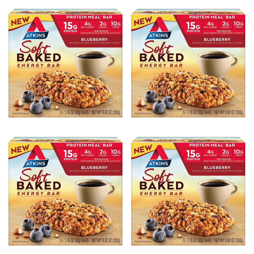 Atkins Blueberry Flawared Soft Baked Energy Bars),高产于蛋白质斯诺克棒,低糖,高纤维斯诺克,蛋白质斯诺克,4包(每包4根)