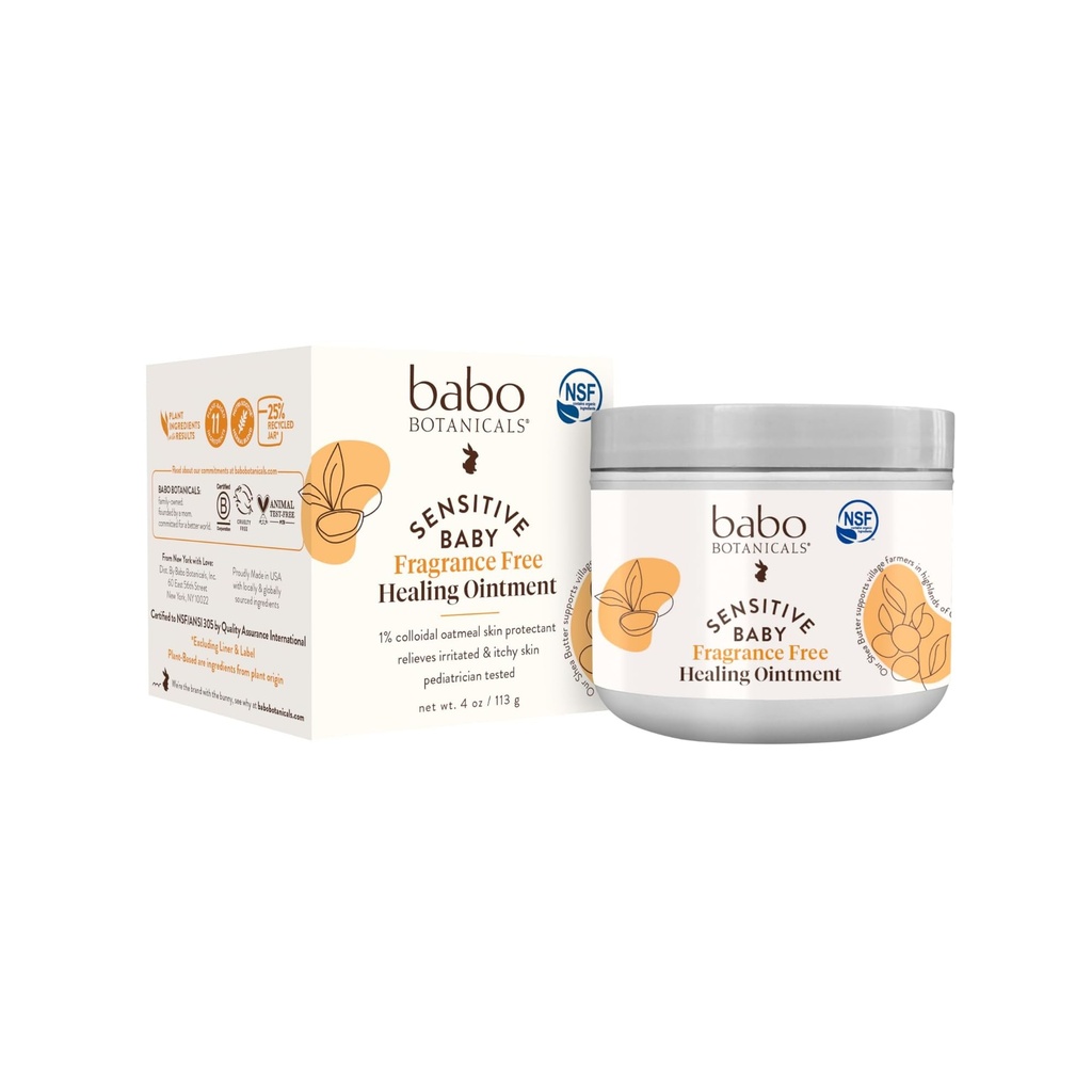 Babo植物学 敏感婴儿斑纹-无所有天然疗效膏 - 99%有机和1% 类固醇 Oat - 无固醇 - NSF 认证 - Eczema, Irited/Itchy Skin - 面部,身体,糖尿病地区