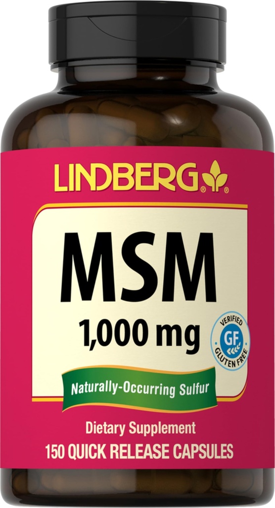 Lindberg MSM Capsules 1000mg = 150 Pills = 男女补充药 = 甲基磺酰甲烷 = | Non-GMO, Gluten Free