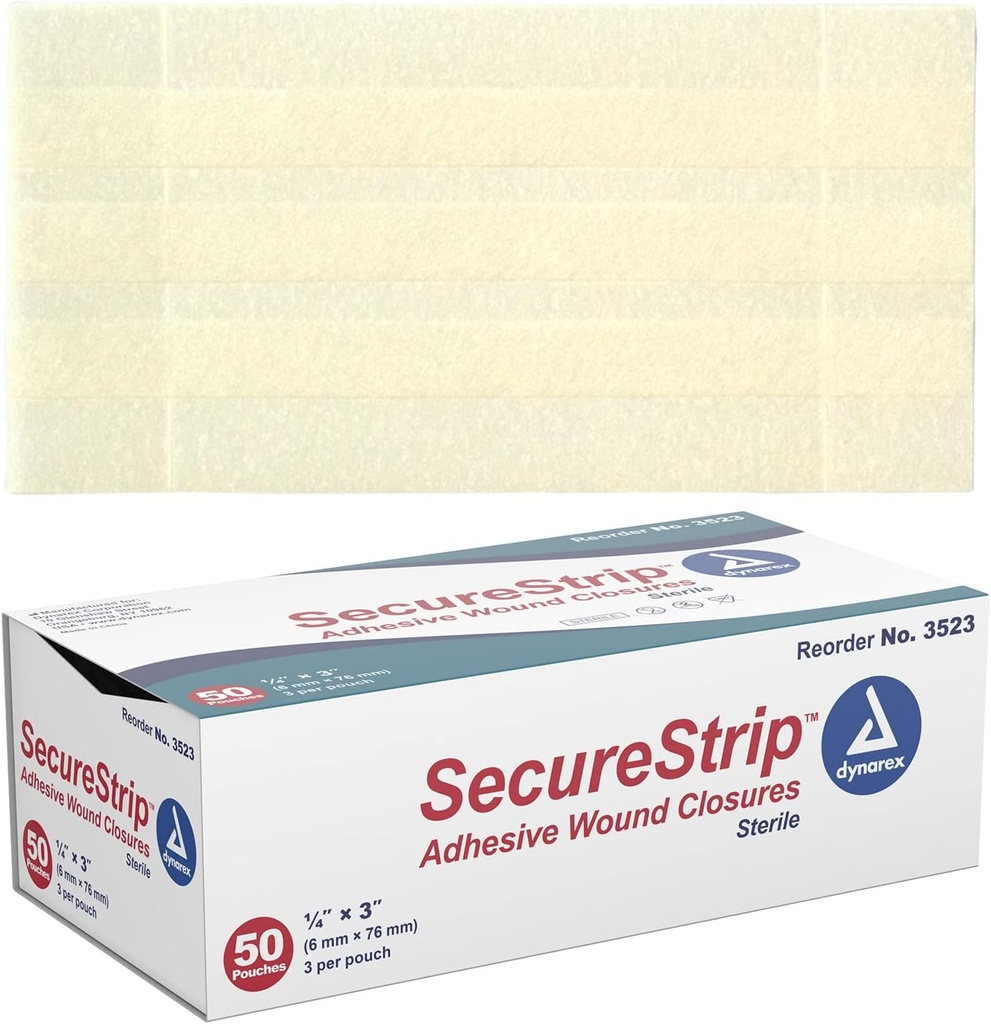 Dynarex伤痕封闭条 - Stearile, 为带缝隙的小剪和皮肤提供 Stitches, & Staples and Aftercare, White, 1/4 x 3) - 1 盒50条