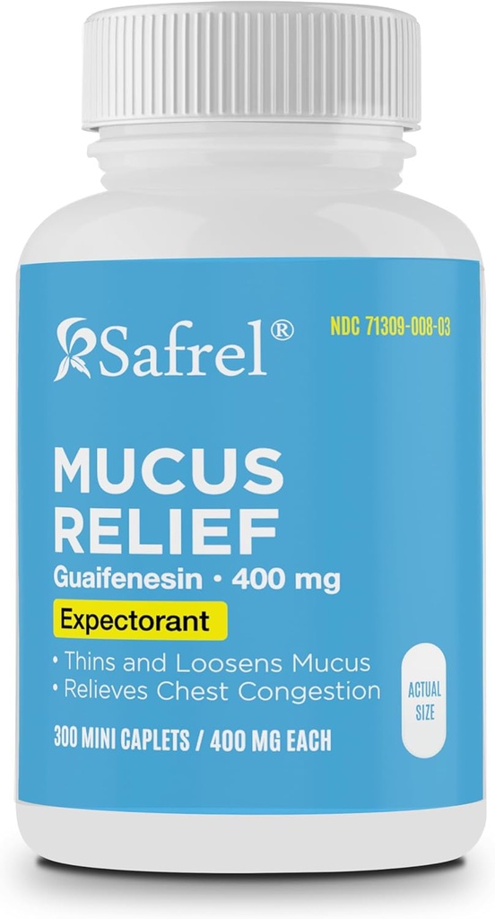 Safreel Pharma Mucus Relief Guaifenesin 400 mg - 快速代理预期者、细辛和Loosens Mucus、裂缝胸腔摄入、咳嗽、冷冻和流感(300 counter (pack of 1))