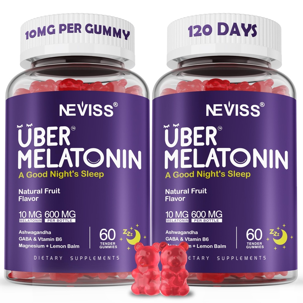 成人用Melatonin Gummys 10mg 20mg, 成人用Melatonin 10 mg / Gummy 与 Ashwagandha, Glycnit镁, GABA, L-theanine, Valerian Root & Lemon Balm, 休息支持补充, Grape Flavor, 2-Pack