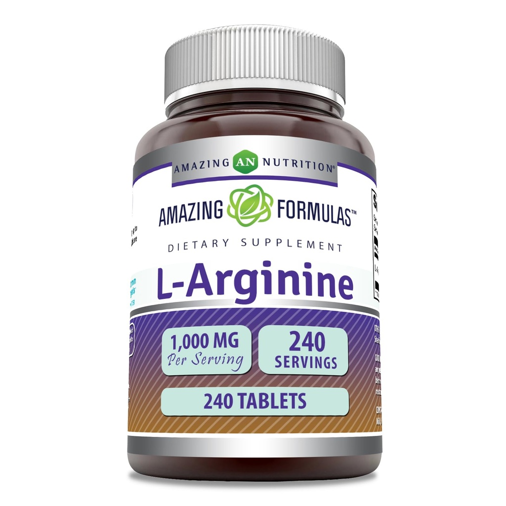 惊人的公式 L- Arginine 1000 mg 板块 + 男女氨酸补充 → 非GMO → Gluten Free + 在美国制造(240个计数)