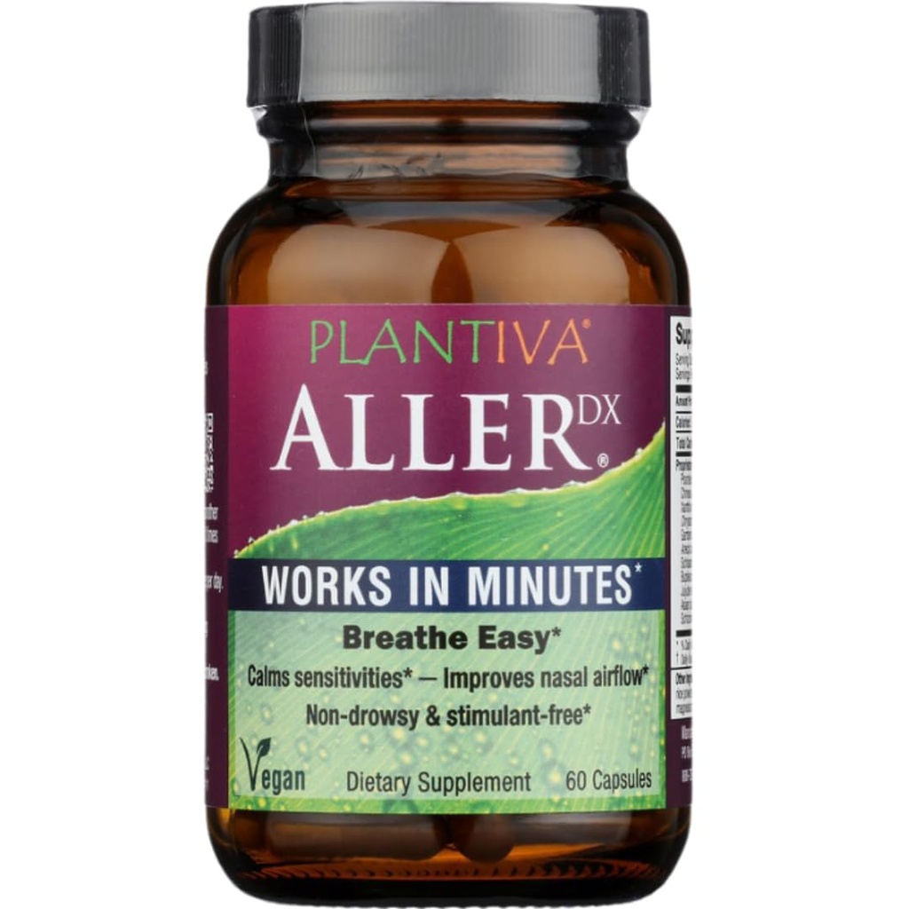 AllerDx 天然草本植物季节性支持补编 - 非醉酒,无兴奋剂,快动作呼吸支持 - 60 Capsules