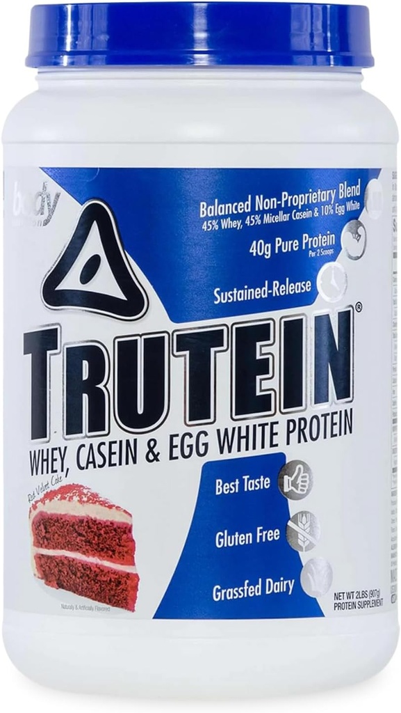 体营养 特鲁特因高蛋白粉:45% Whey,45% Casein,10% Egg White, Gluten-Free, Low Sodium, Grass Fed Whey蛋白粉, Gym 补充和早餐摇摆,Red Velvet Cake, 2lb