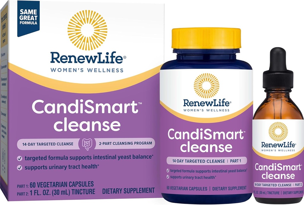 更新生活成人清洁剂 - CandiSmart - 15天的Yeast清洁剂方案 - 2- Part Kit - Gluten & 奶制品免费 - 60 蔬菜笼盖+ 1 Fl. Oz. Tincture