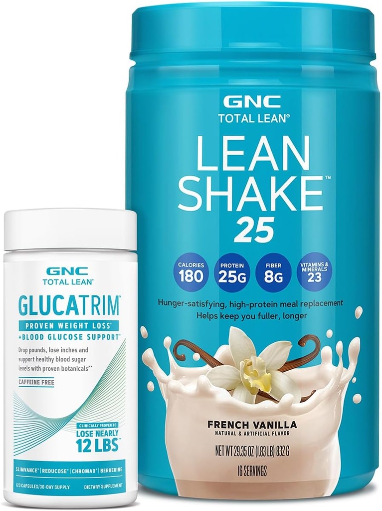 GNC 总计 利恩·格卢卡特里姆 - 120 Capsules(60名服务员) + GNC 总计 利恩·沙克 25蛋白粉 → 高保质餐替换 握风 16名服务员