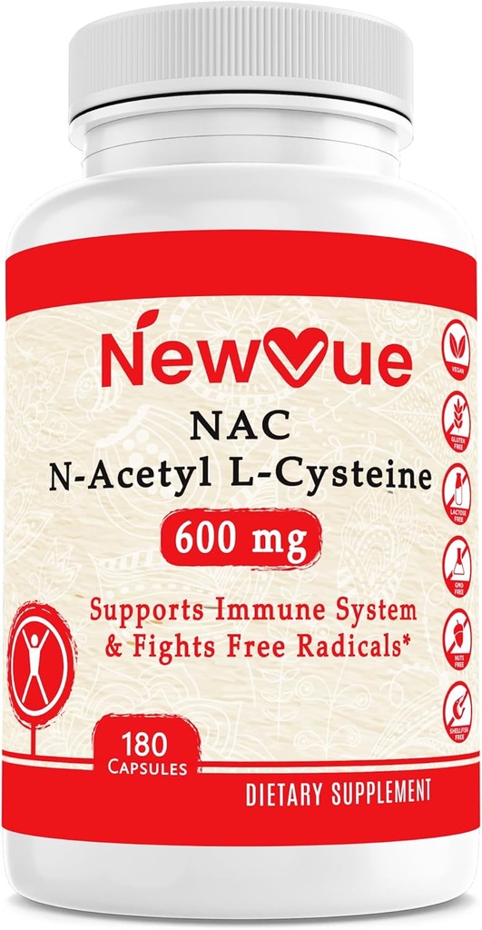N-乙酰L-Cysteine(NAC) 600mg,180 Capsules - 非GMO, Gluten Free