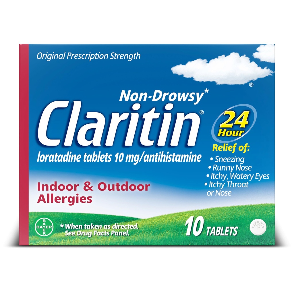 Claritin 24 HR Non Drowsy过敏性医学,洛拉塔丁抗组织胺药片,10 Ct