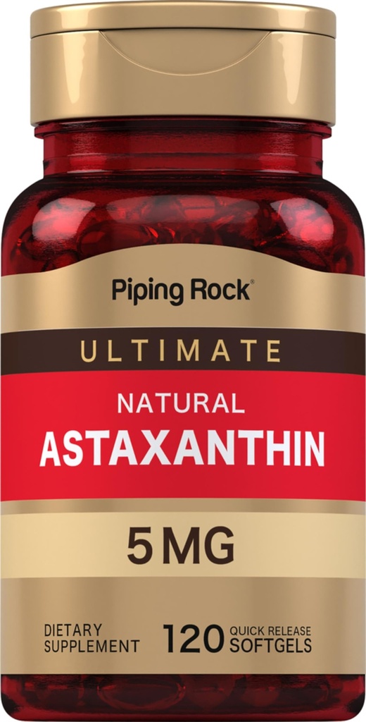 Pipping Rock Astaxanthin Supplement 5mg 120 Softgel Capsules 出自 Plumatococcus Pluvialis Algae 提取器 XN-GMO, Gluten Free