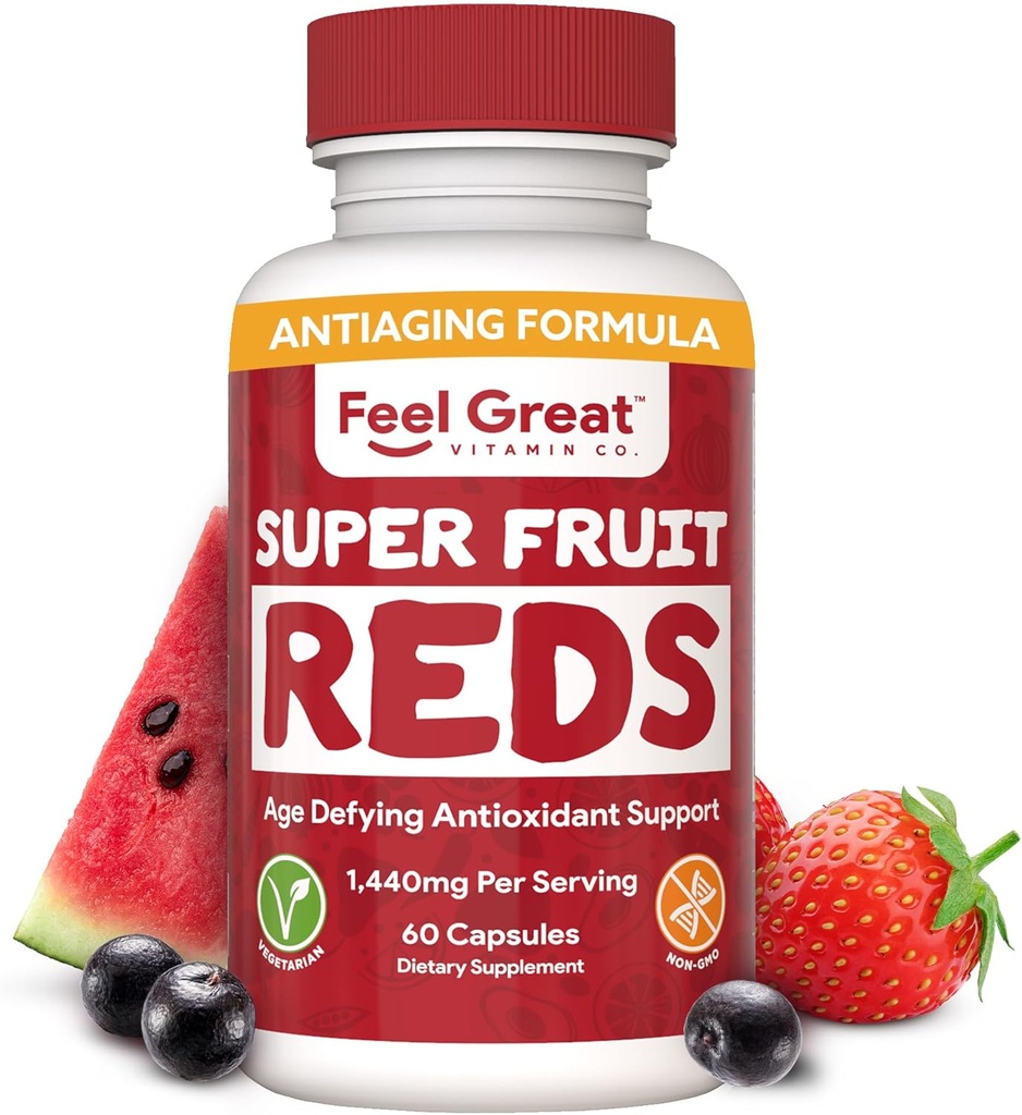 Feel Great Vitamins Superfecut Reds – 抗氧化剂超食品,多酚用于抗衰老和免疫支持 – Acai,Mangosten, Pomegrant, Blueberry & Much More – 60 Capsules