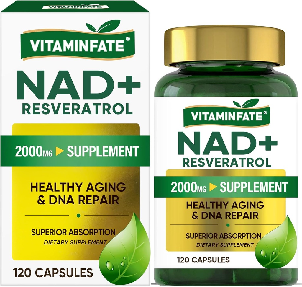 NAD+ 补编 2000 mg - 120 Capsules True NAD+ & Resveratrol, NMN 抗衰老替代支持,细胞能量与修复,代谢和脑促进 男女