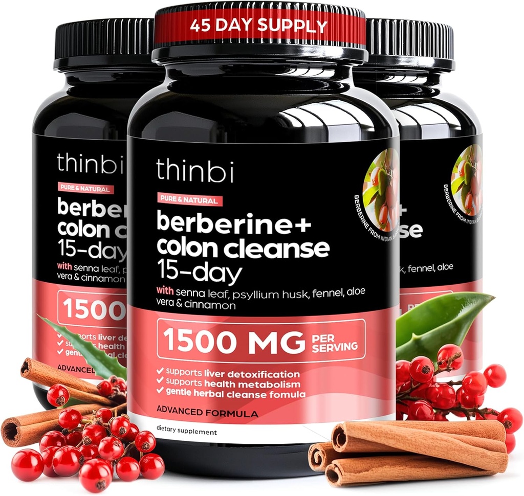 Colon Cleanse Berberine Supplement 1500mg - 3 Pack - 15天的男女附加力量 w/Senna Leaf, 便秘救助快速天然laxative, Gut Health - Made in USA