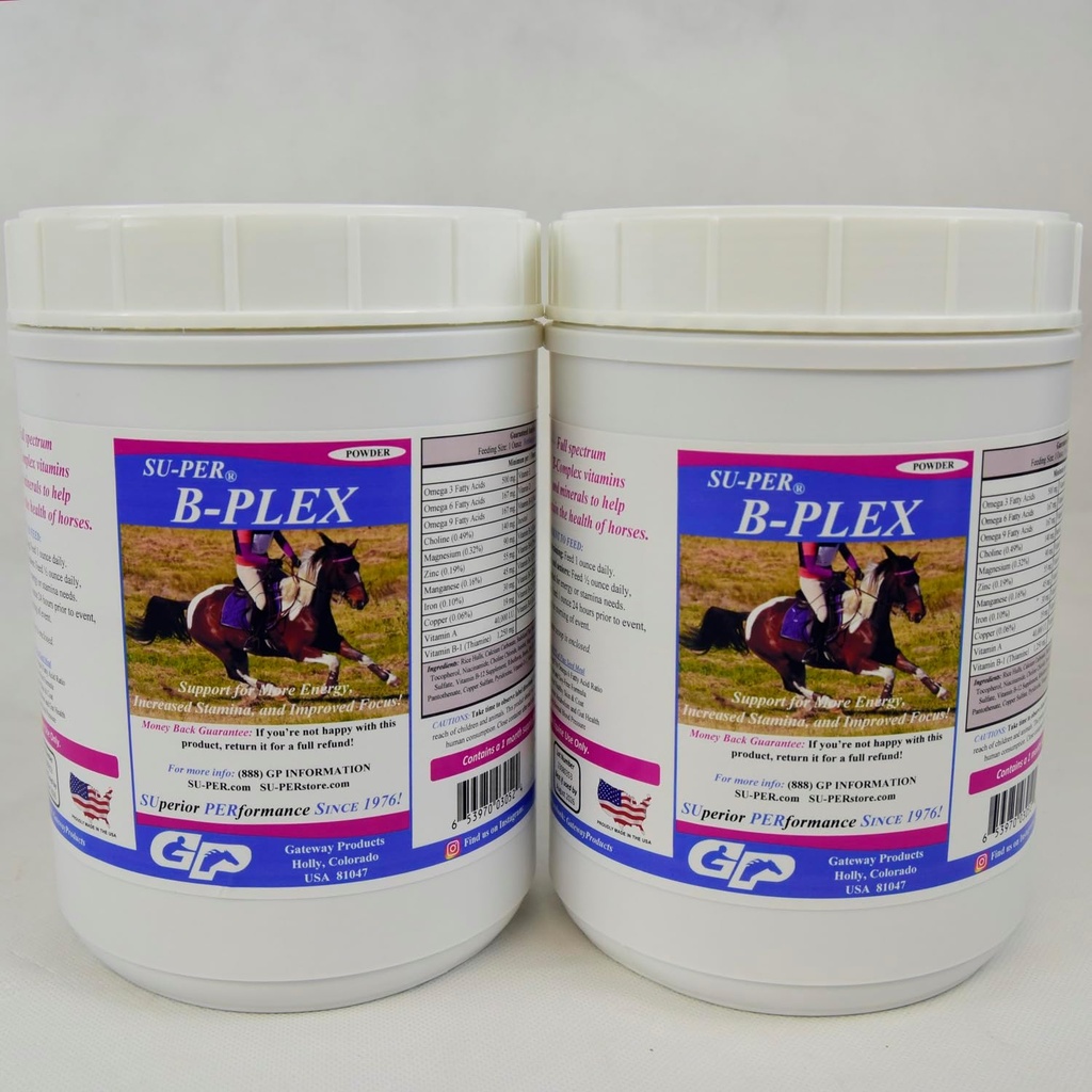 SU-PER B-Plex 粉末 Equine 维生素 - 完整的B-Complex 马用维生素和矿物补充 - 健康胡蜂,红血细胞,马用镇静粉 - 2.5英镑(2包)