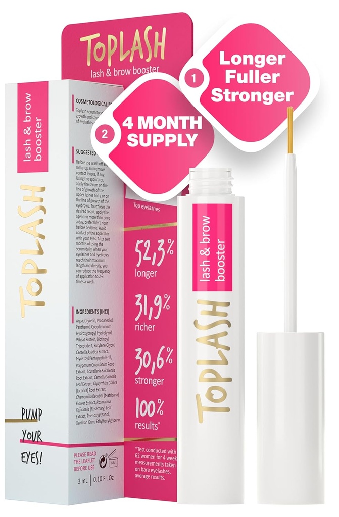 TOPLASH 眼角生长液 - 长者,Thicker,Fuller Brows & Lashes的创新公式 - 自然,残忍-无假性-0.10 f.oz.