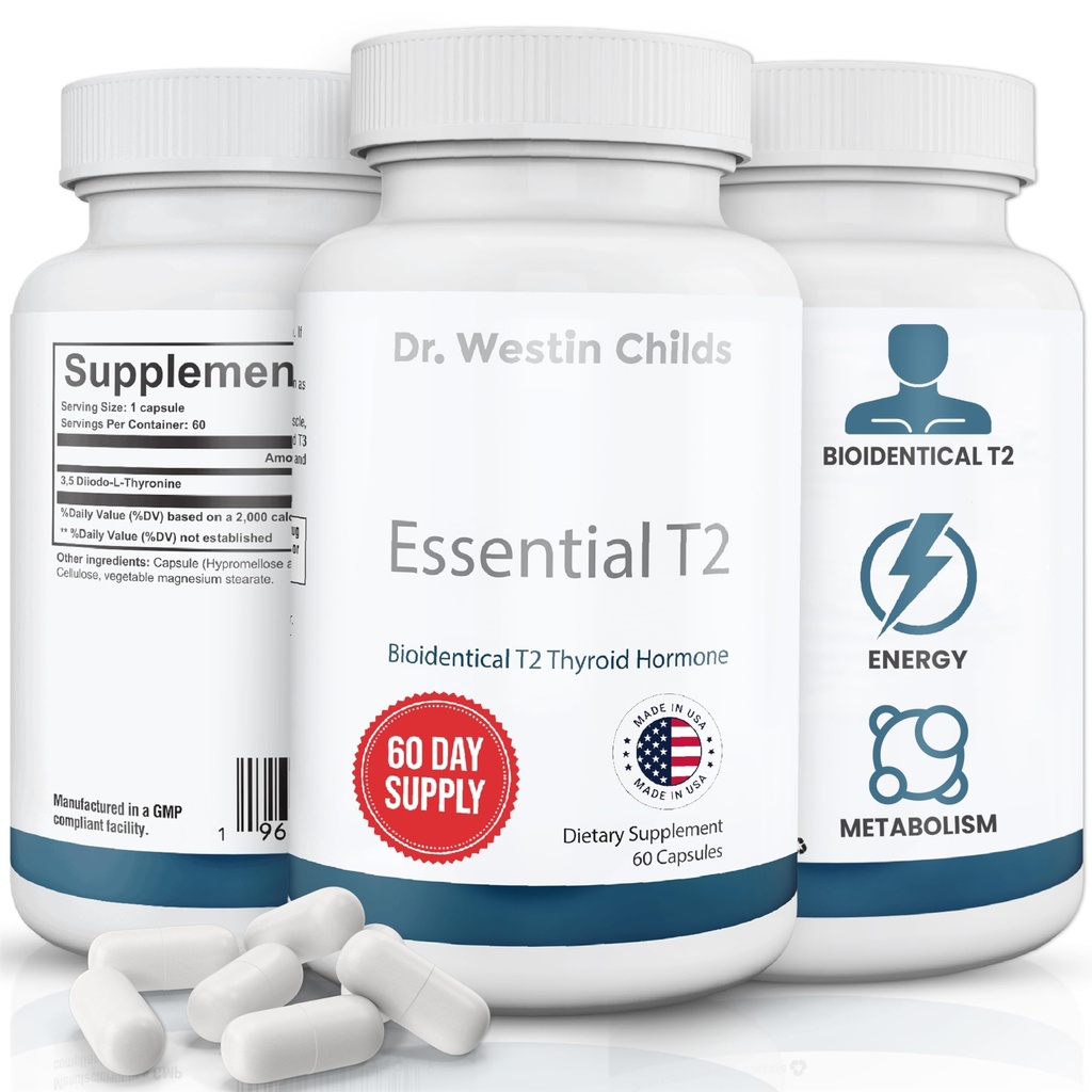 Westin Childs博士 基本T2 - T2 甲状腺素支持补充剂 生物-同位素 3,5 Diiodo-l-Thyronine for Hypothyroidism,桥本氏,Thyroidectomy & Rai, Non GMO, 60天供应