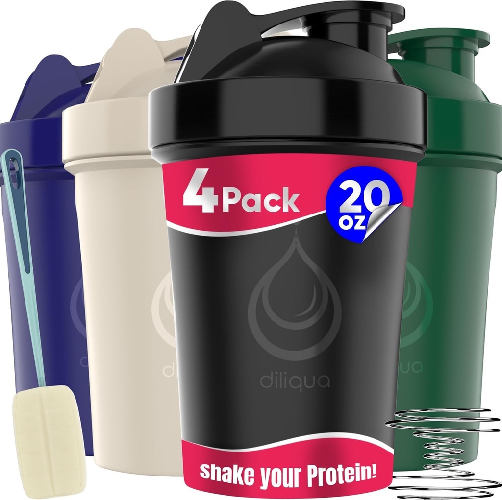 4 PACK,20 oz 摇牌瓶装有线Whisks Protein Mixes | 防滑剂摇牌瓶装 | BPA-Free & Dishwasher Safe |  Shake  Shake  Shake  Shake  Cup  Cup  Cup