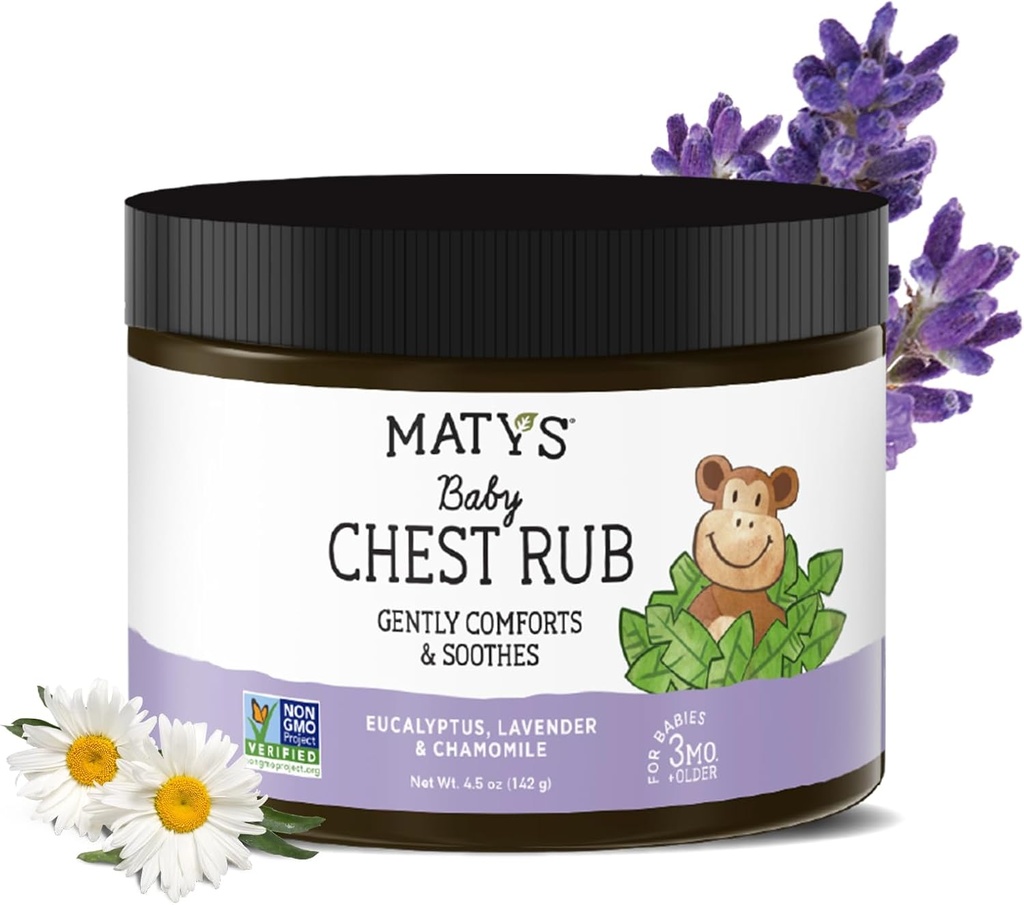 Matys Baby Chest Rub,为婴儿提供舒缓摄入量救济 Vapor Rub 3个月老+,清洁和舒适 Eucalyptus, Lavender, & Chamomile for Sleep, Non-GMO, Petroleum Free, Menthol Free, 4.5 oz Tub