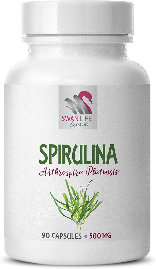 蓝色螺旋藻胶囊 - 螺旋藻蓝 - SPIRUILINA 500MG - 螺旋藻药片 - 螺旋藻药片 - 螺旋藻和氯草粉 有机,螺旋藻草药补充剂,能量位点 螺旋藻药片 1瓶