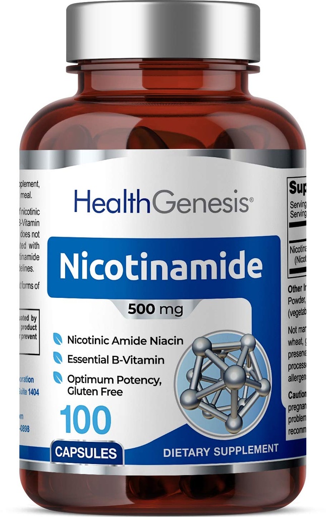 B-3 Nicotinamide 500 mg 100 Caps - Nicotinic 氨酸Niacin 天然无氟维生素配方 - 支持皮肤细胞健康