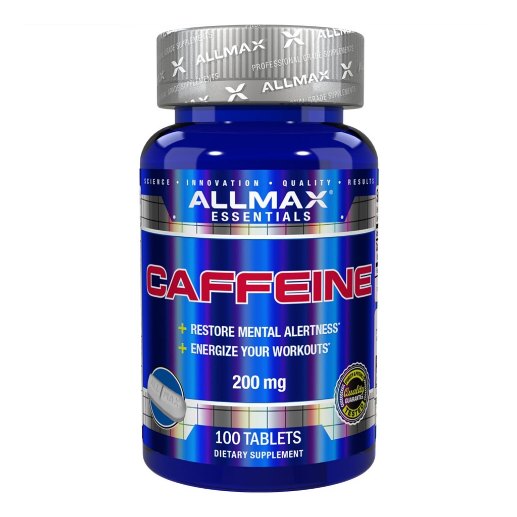 AllMAX 营养咖啡因药丸 可持续能源和预药 - 工作精神焦点 快速吸附和维冈,200毫克,100片
