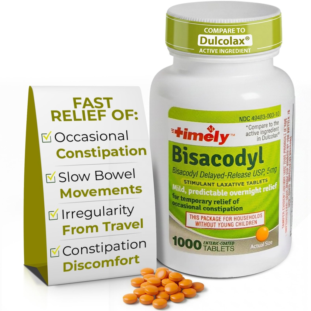 及时的Laxative Bisacodyl 5mg 平板药 - 为便秘提供兴奋剂 快速代理和Gentle - 为成年人提供过夜便秘救济 - 1 000平板药