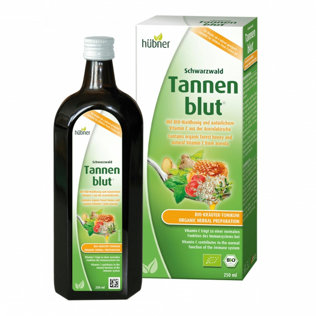 Hubner Tannenblut 有机草药制备、蜂窝糖浆、冷和酸喉支持、舒缓救济、成人和4岁儿童维生素C补充、Kosher和无酒精,250毫升