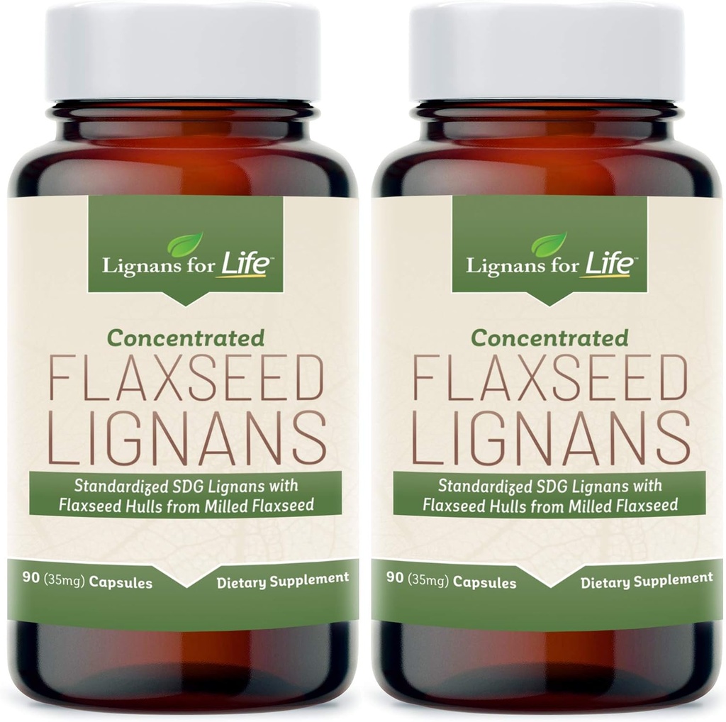 Lignans for Life Flaxseed Lignans for Dogs + SDG - Omega 3 Fatty Acids, 高纤维抗氧化剂 帮助改善光泽,消化和心脏健康 Lignans, 35mg, 90 Flaxseed Capsules, 2 Pack