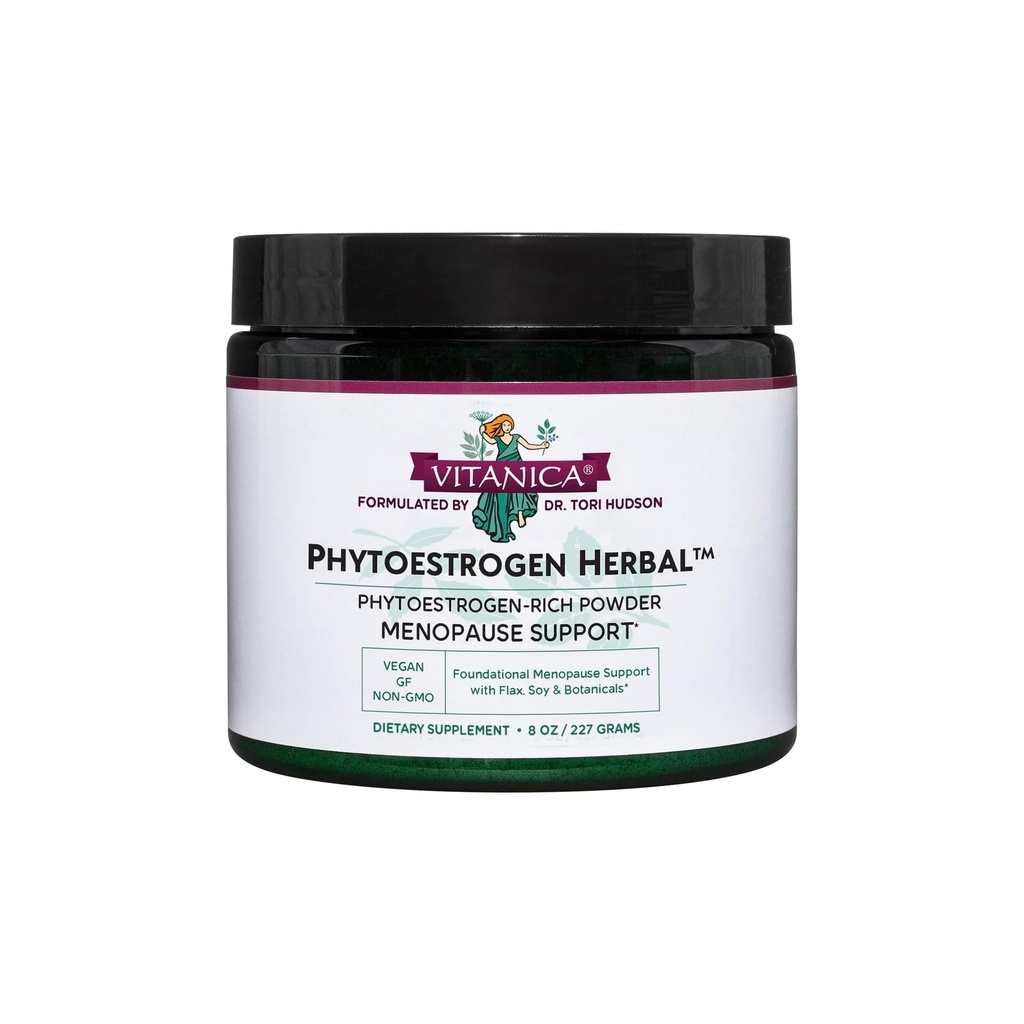 Vitanica Phytoestrogen Herbal Non-GMO PMS, 妇女更年期救济补编,Hormone平衡,夜汗和热闪光救济,Soy Isoflavones, Vegan, Powder 8 Oz(植物原草)