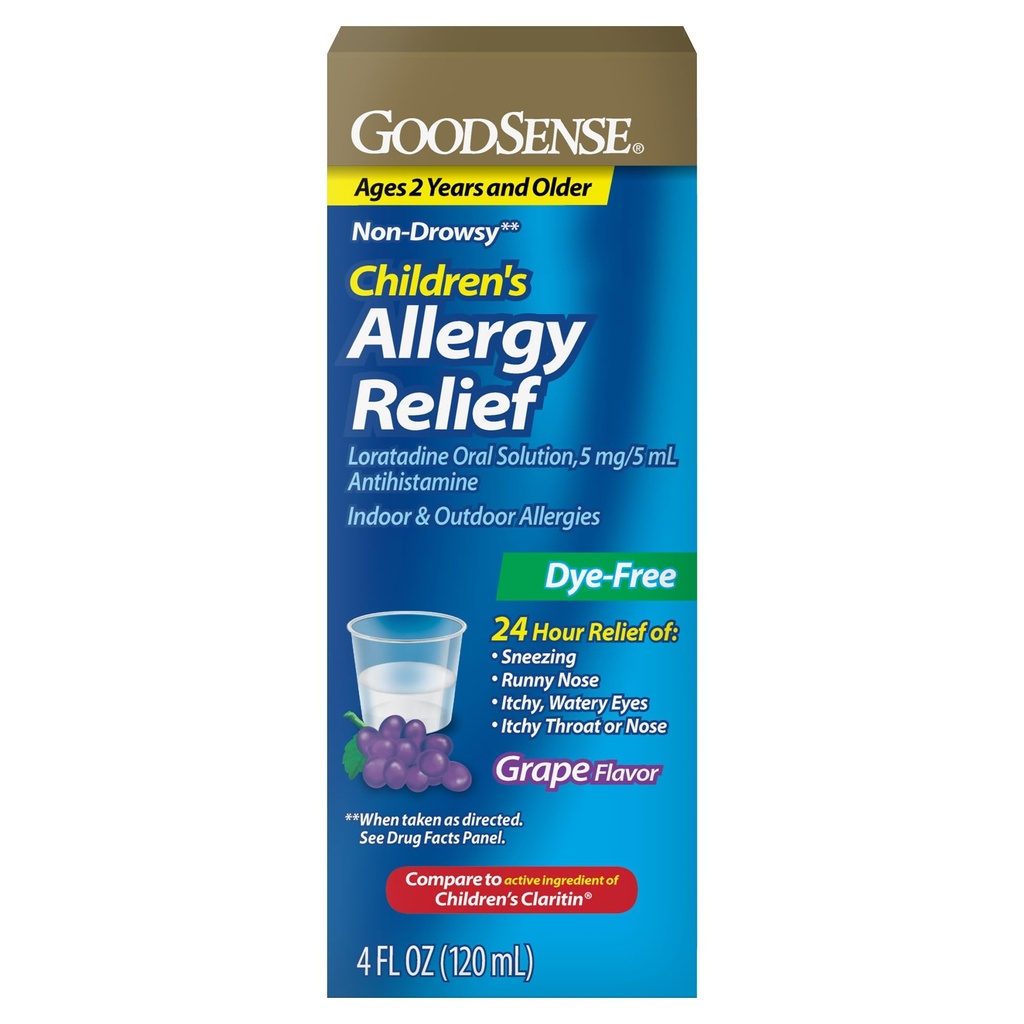 GoodSense儿童过敏缓解-Loratadine口服解决方案-Grape Flavor - 24Hour Non Drowsy Antihistamine, 4 Fl Oz