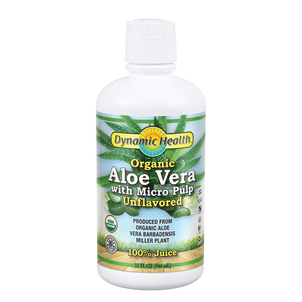 动态健康 有机Aloe Vera Juice w/Micro 纸浆,无味糖,人工染色或甜料,无Gluten或BPA → 32oz, 8 Servi