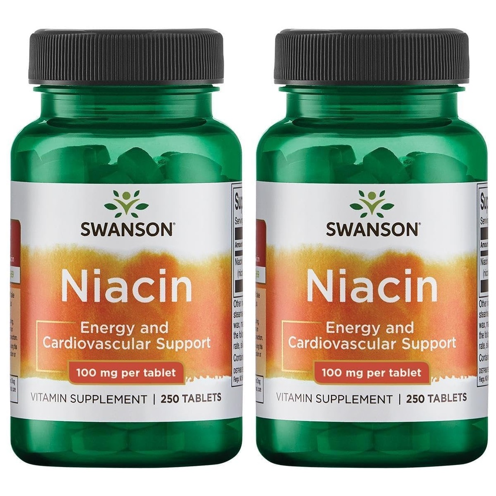Swanson Niacin(维生素B3) - 支持心脏健康和碳水化合物代谢的维生素补充剂 - 促进自然能源生产 - (每块250片,100毫克NE)(2包)