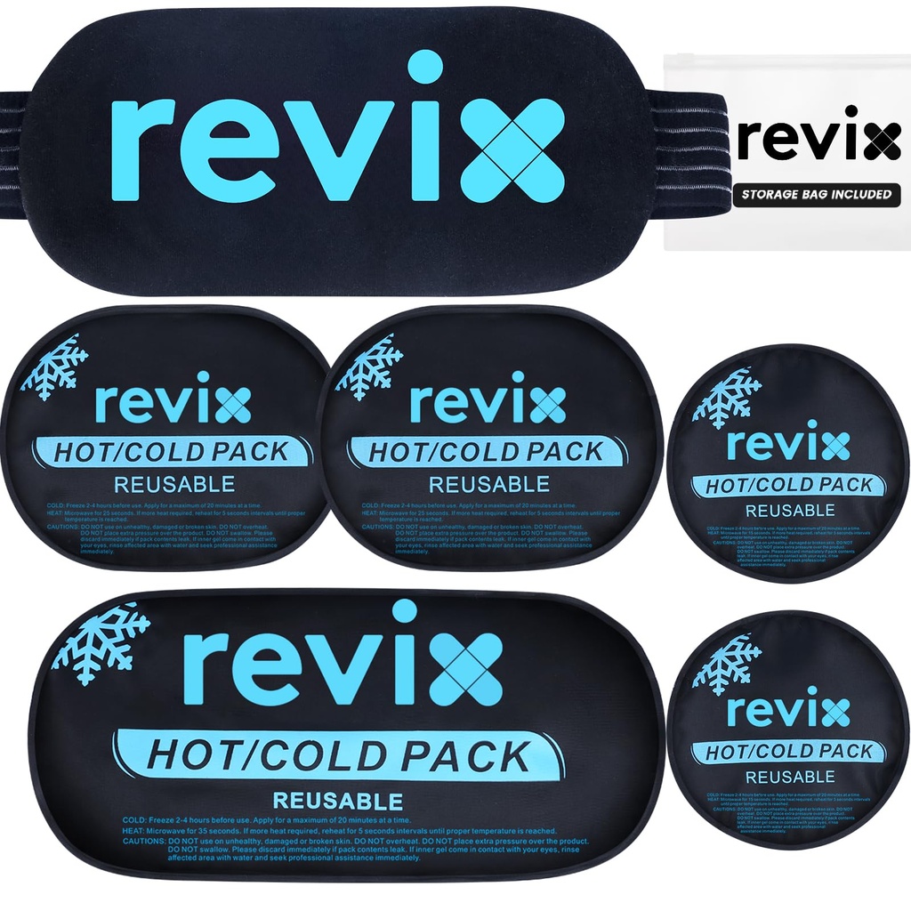 REVIX 伤痕冰包可重复使用,5-Piece Set Hot and Cold Gel 冰包用于关节、肌肉、工作后恢复、膝盖、背部、手臂和颈部可调整和灵活冷却板