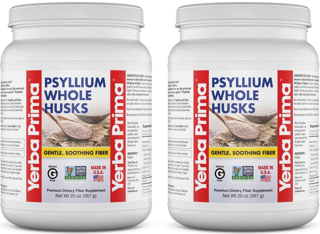 叶尔巴·普里马(Yerba Prima) 整体 Psyllium Husk Fiber 补编 20 oz (Pack of 2) - Vegan, Gluten Free, Non-GMO